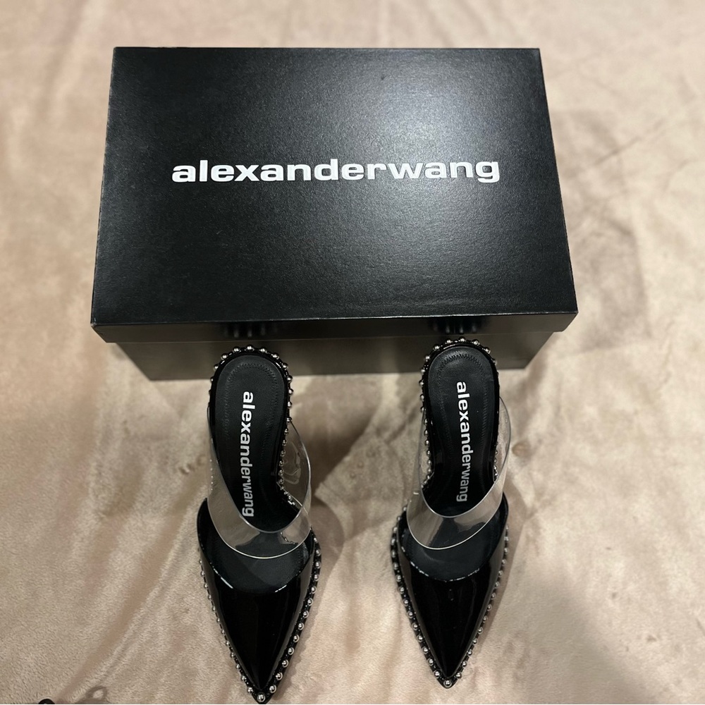 Alexander Wang Rina Studded Clear Strap Pointed Toe Mule - Picture 2 of 12